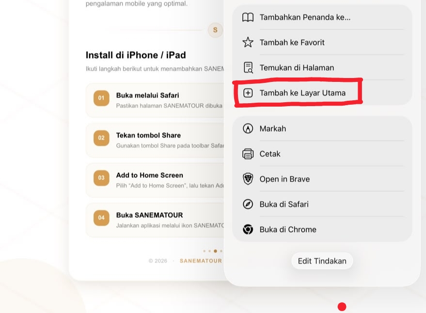 Pilih Tambah ke Layar Utama